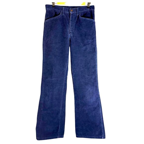 Vintage Women Dittos 70s Blue Corduroy Pants Waist 32 Wide Straight Bell Leg - Picture 1 of 10